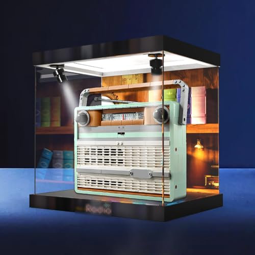 Vetrina in acrilico per Lego 10334 retrò radio, modello a blocchi di costruzione, scatola trasparente antipolvere – 25 x 10 x 25 cm – solo scatola – idea regalo – personalizzabile (tutti)