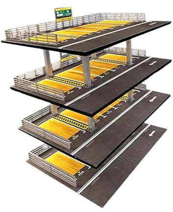 MagiDeal Présentoir de voiture moulé sous pression à l'échelle 1/64, vitrine de Garage avec scène de Parking, décor de bureau pour modèles de collectionneurs, Américain 4 couches