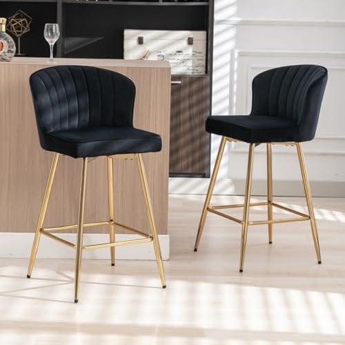 chairus Samt Barhocker für Küchen 2er Set Tresenhocker Barstuhl für Esszimmer Küchenhocker mit Metallbeinen (Schwarz)