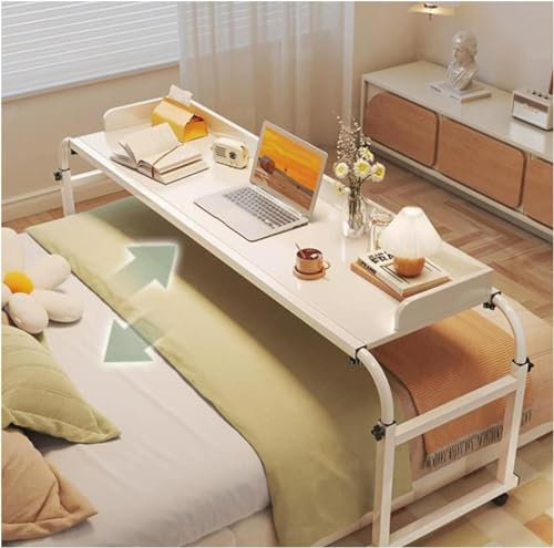 KHLMSRXJ Rollbarer Betttisch, Nachttisch mit Rollen, höhen- und längenverstellbar, mobiler Tisch, über dem Bett mit Rädern, großer Querbetttisch mit Rädern