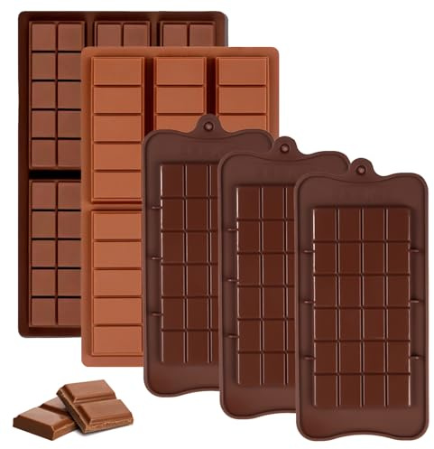 5 Stück Schokoladenform Silikon, Silikon Schokoladenform Tafel, Silikonform für Schokolade BPA-frei, Antihaft-wiederverwendbare Chocolate Mold für Schokolade, Süßigkeiten, Gelee