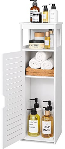VOGGV Mueble de baño independiente para baño, estantería de 1 puerta y estantería, para el hogar, cocina, salón y pasillo, 22 x 20 x 75 cm, color blanco