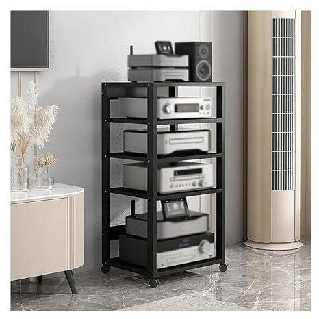 DONGSHUAI 4/5/6/7 Tier Media Stand Component Stereo Rack, Home Office Theater Kitchen Video Tower Equipment Record Player Receiver Storage Unit, Game Console Entertainment Center Shelf,Black,5 tier