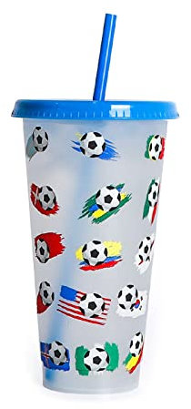 Color-Changing Water Bottle Portable Travel Mug Football Water Drinking Cup with Straw & Lid Plastic-Tumblers