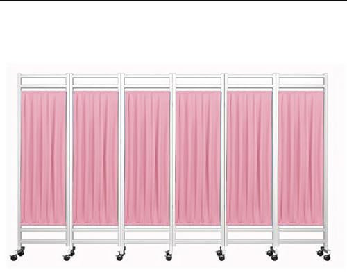 Privacy Partition,5 Panel Room Divider Folding Privacy Screen, Outdoor Retractable Partition for Patio Privacy, Portable Medical Screen on Wheels, Mobile Separator(Pink)