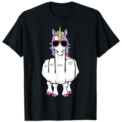 Licorne Doigt d'honneur Drôle Magique Offensif Animal grossier T-Shirt