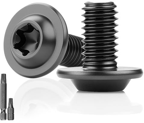 Lot de 25 vis à tête bombée noire M6 x 12 mm - Vis à tête plate avec bride - Vis Torx en acier inoxydable 304 avec disque - Vis filetées A2 V2A - Filetage complet - Oxide - Avec 2 pièces T30