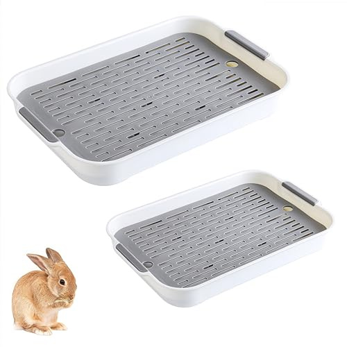 WizeFolk Toilette per Conigli, 2 Pezzi Allenatore di Vasino per Animali Piccola, Lettiera Super Grande per Conigli con griglia per Animali di Piccola Taglia per Coniglio Criceto Topo(Grigio)