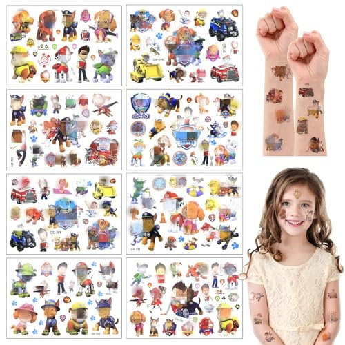 8 Blätter Kity Tattoo Kinder, Wasserdichte Kindertattoos Aufkleber, San-rio Temporäre Tattoos Set Hautfreundlich Set, Karikatur Kinder Sticker für Mitgebsel Geburtstagsfeier Party Supplies
