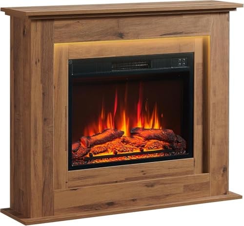 BALDERIA Elektrokamin Finn | Elektrischer Standkamin, 3D-Flammeneffekt, LED-Ambientebeleuchtung, Heizung 2000W, Timer, Thermostat, Startsteuerung, Offene-Fenster-Erk., Fernbedienung | Dunkle Eiche