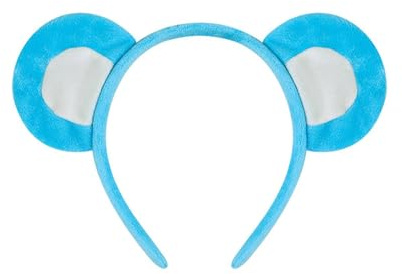 SkyPOOU Haarreif mit Cartoon-Bär-Ohren, Schleifen, Krawatte, kurzes Kleid, modisch, weicher Stoff, Haarschmuck für Damen und Damen. Blau