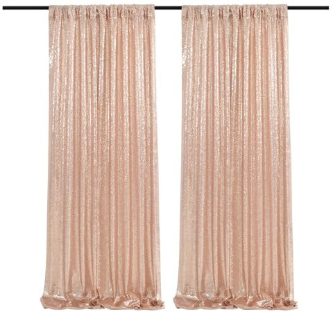 Lot de 2 Fond Photo, Toile de Fond Photo à Paillettes 60 x 240 cm pour Noel, Fête, Mariages, Douches Nuptiales, Anniversaires, Remises des Diplômes (Champagne Or)