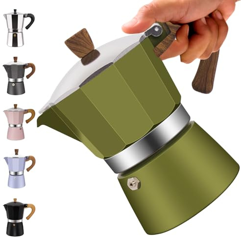 Vaolvpant 6 Cup Aluminum Moka Pot Classic Stovetop Espresso Coffee Maker 300ml 10oz Coffeemaker Percolator Mocha Pot Greca Coffee Maker Cafe Makers for Italian and Cuban Café Brewing Green