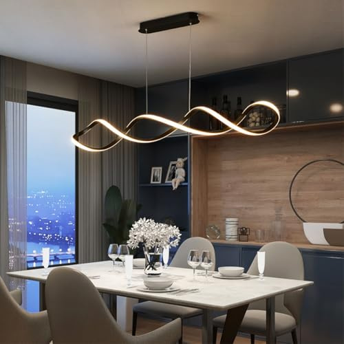 Dimmbare LED Pendelleuchte, Creative Esstisch Hängelampe, Hängend Höhenverstellbar Esstischlampe, Schwarz Led Hängeleuchte mit fernbedienung für Esszimmer Büro Küche Bar Lampe (Schwarz, 80cm)