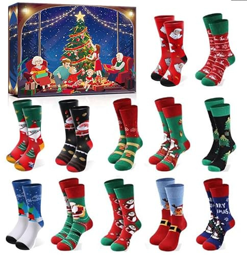 Cysincos 12 Paare Weihnachtssocken Adventskalender 2026 Frauen, Erwachsene Kuschelsocken Damen Lustige Socken, Weihnachtskalender Christmas Socks