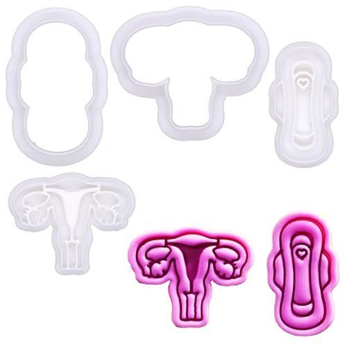BAKERLOGY Mini Gebärmutter und Binde Ausstechformen Set (5 cm) – Perioden-Power Cupcake Präger für Feministische Backideen, Fondant-Werkzeug für Aufklärungs- und Gesundheitsthemen