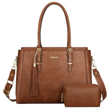 MOSISO Laptoptasche Damen Groß, Arbeitstasche Shopper Tasche | Handtasche Aktentasche Büro Tote Bag Lehrertasche Uni PU Leder für Arbeit&Geschäftstermine für Arbeit Clutch&Quaste