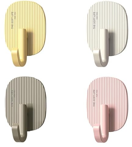 Hasmuta Ultra-Starke Klebehaken 10kg Selbstklebend & Bohrfrei Nahtloses Design für Bad, Küche, Flur, Schrank (4er Set, Gelb/Rosa/Grau/Beige) Ästhetisch & Hochfest