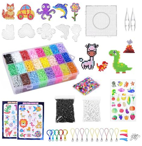 Euablfo 7300 Stück Bügelperlen Set, 24 Farben Bügelperlen mit Sortierbox, Bügelperlen Platten, Bügelpapier, Muster,für Kinder Geschenk Ostern Geburtstag Weihnachten DIY Jungen Mädche