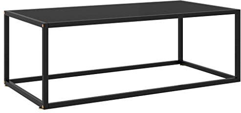 Mandloder Table basse noire avec verre noir, 100 x 50 x 35 cm, verre trempé, acier revêtu par pulvérisation, complément moderne de salon, durable et facile d'entretien