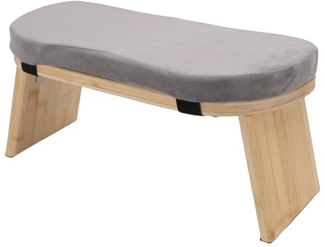 Tbest Hochwertige, Zusammenklappbare Meditationsbank aus Buchenholz mit Kissen für Bequeme Zen-Yoga-Praxis zu Hause oder auf Reisen, Grau, 17,3 X 7,5 X 6 Zoll
