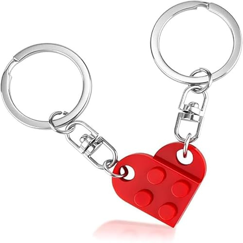 Amyang Love Heart Keyring, 2 Brick Matching Couples Keyring, Heart Keychain Set for Couples, Friendship Gift for Girlfriend Boyfriend