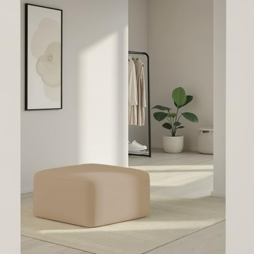 DOMO. collection Polsterhocker Parika, Hocker, rechteckig, organische Form, Fußhocker, Beistellhocker, 80 x 80 x 45 cm (BxTxH), Taupe (grau)