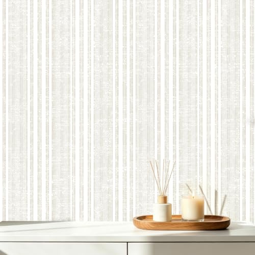 Amiya Self Adhesive Wallpaper Striped Vinyl Wrap Peel and Stick Stripe Wallpaper for Bedroom Living Room Renter Friendly Beige 44cm X 600cm