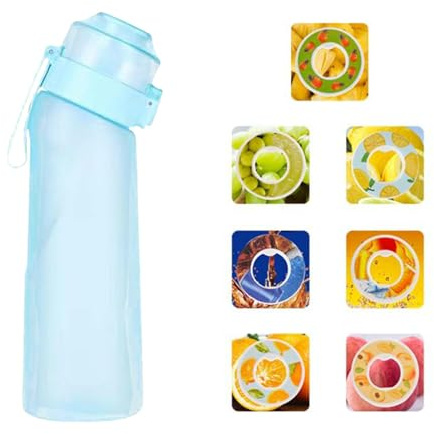 ZVD Gourde Sport,650ml éTanches Gourde Paille,éQuipé De Avec Dosettes En 7 Saveurs Et,Pods ParfuméS Pour Eau Aromatique 0 Sucre,Pour Gym,Randonné (Bleu Mat)