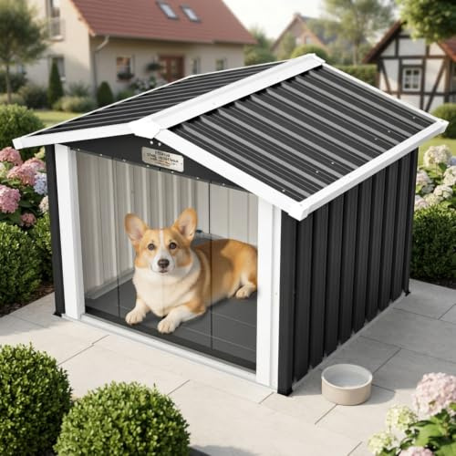 Outdoor Hundehütte XXL 102cm, Wasserdicht, UV-Schutz, Belüftung – Grau