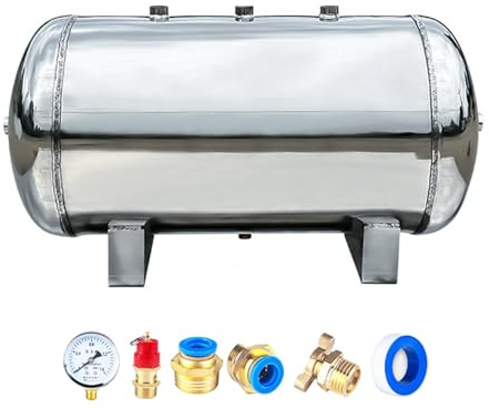 Réservoir d'eau sous Pression, en Acier Inoxydable 50 L (13,2 Gal), réservoir de compresseur d'air Portable - Kit de Stockage d'eau et d'air Haute Pression avec raccord d'entrée, Durable et