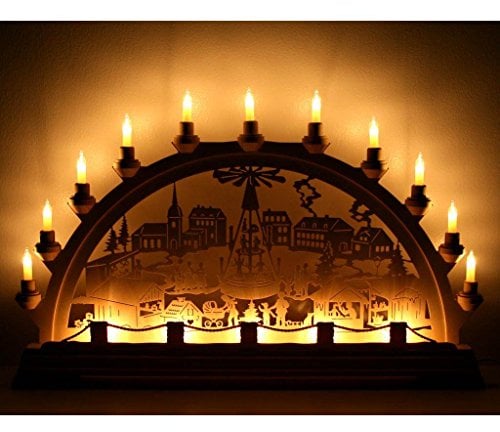 KWO Olbernhau 62017 Schwibbogen Weihnachtsmarkt mit Pyramide, 65 x 40 cm - Weihnachts Decoration - Schwibbogen - Unparfümiert