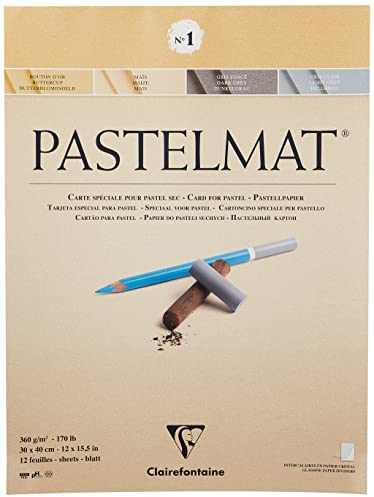 Clairefontaine 96018C Zeichenblock Pastelmat (12 Blatt, 30 x 40 cm, 360 g, mit 4 transparenten Trennblättern, Spezielkarton ideal fur Pastell und Kreide) hellgelb, gelb, dunkelgrau und hellgrau