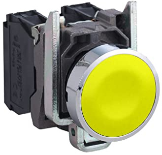 Schneider Electric Harmony XB4 - Push Button Switch, Metal, Spring Return, 1NO, 22 mm Mount, Unmarked, Flush Operator Profile, XB4BA51, Yellow
