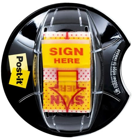 Post-it Flags, Sign Here, 200/High Volume Desk Grip Dispenser, 1 in Wide, Yellow (680-HVSH)