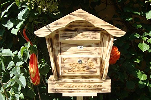 BTV Batovi Großer Holz-Briefkasten, Briefkasten mit Holz - Deko HBK-SD-GEFLAMMT aus Holz gebrannt geflammt schwarz-Natur Deko für Naturhaus - Briefkästen