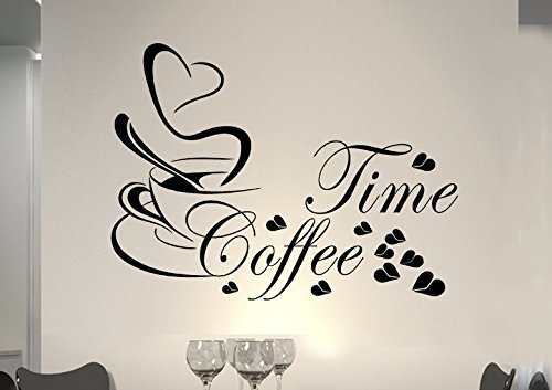 Wandtattoo wandaufkleber Aufkleber Wandsticker wall sticker Wohnzimmer Schlafzimmer Kinderzimmer KÜCHE 30 Farben zur Wahl Wandtext Wandwort Wandspruch spruch Zitat Küche Schriftzug CAFE COFFEE KAFFEE KÜCHE Coffee time coffee kaffee32 (070 schwarz, Größe 4: ca.80 x 59 cm)