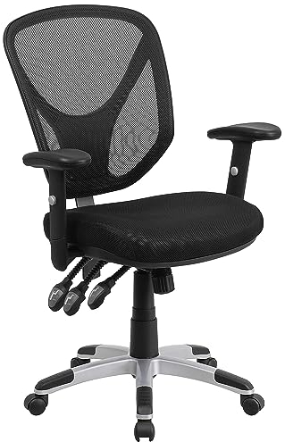 Flash Furniture Mid-Back Black Mesh Swivel Task Chair with Triple Paddle Control and Height Adjustable Arms