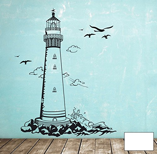 Wandtattoo Wandaufkleber Leuchtturm lighthouse Meer maritim M1465 - ausgewählte Farbe: *Weiß* ausgewählte Größe:*L 72cm breit x 100cm hoch