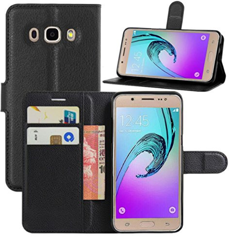 HualuBro Custodia Galaxy J5 2016, Custodia in Pelle PU Leather Portafoglio Wallet Protettiva Flip Case Cover per Samsung Galaxy J5 2016 Smartphone (Nero)
