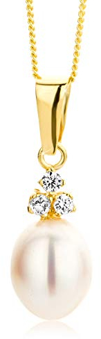 OROVI Damen Halskette mit Perlen Anhanger 9 Karat (375) GelbGold Gold Kette