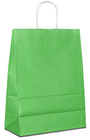 Papiertüten grün mit Kordel-Henkel I 50 Stk. 32+12x41cm I Papiertragetasche für Einzelhandel, Weihnachten, Mitbringsel, TO-GO I Geschenktüten aus Kraftpapier I HUTNER