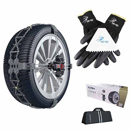 BB-EP Schneeketten Winter-Set - K-Summit mit hochwertigen Handschuhen und Eiskratzer - Die Exklusive, einfache und saubere Lösung – Zugelassen für Dacia Dokker mit der Reifengröße 185/65 R15
