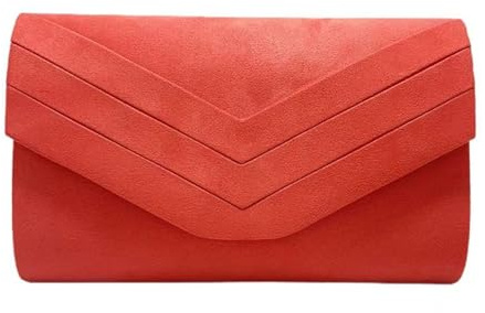 LeahWard Women's Faux Suede Leather Clutch Bag Wedding Bridal Prom Handbags 809 (Coral)