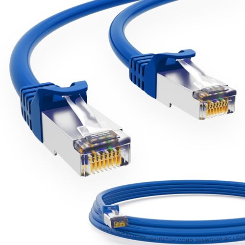 HB-DIGITAL 1.5m LAN Kabel CAT 7 Rohkabel RJ45 S/FTP Netzwerkkabel Ethernet Patchkabel bis zu 10 Gbps 600 MHz Kupfer Profi PiMF Kupfer für Patchpanel Switch Router Modem - Blau