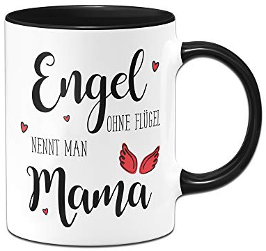 Tassenbrennerei Tasse Engel ohne Flügel nennt Man Mama, Geschenk zum Muttertag oder Geburtstag (Schwarz)