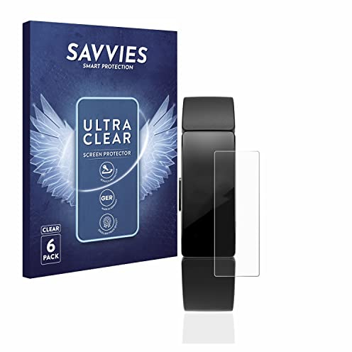 Savvies 6 Stück Schutzfolie für Fitbit Inspire HR Displayschutz-Folie Ultra-Transparent