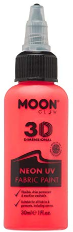 Moon Glow Pintura para tela Neon UV 3D - Pintura textil para ropa, camisetas, bolsos, zapatos y lienzos Rojo intenso 30 ml (Paquete de 1)