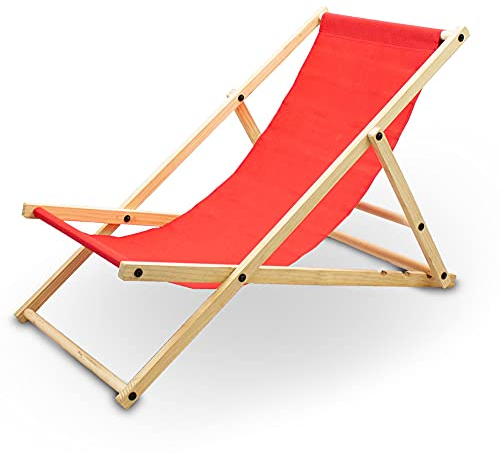 BITUXX Liegestuhl Sonnenliege Gartenliege Holzliege Strandliegestuhl Holz Klappbar (Rot)