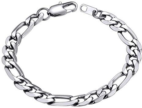 ChainsHouse Edelstahl 9mm breit Figarokette Armband 19cm lang Jungen Armskette mit Geschenkebox für Weihnachten Valentinstag